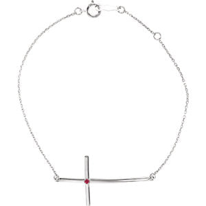 Sterling Silver Imitation Ruby Sideways Cross Bracelet