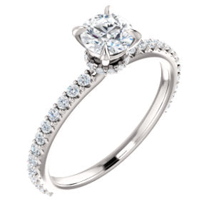 14K White 5mm Round Forever One™ Moissanite & 1/3 CTW Diamond Engagement Ring