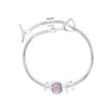 Phiiish Charm Bracelet in Premium 18K Gold Plated Stainless Steel with 8mm Pink Tourmaline Colour Crystal Charm in Sterling Silver