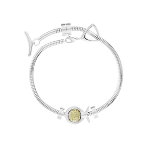 Phiiish Charm Bracelet in Premium 18K Gold Plated Stainless Steel with 8mm Citrine Colour Crystal Charm in Sterling Silver