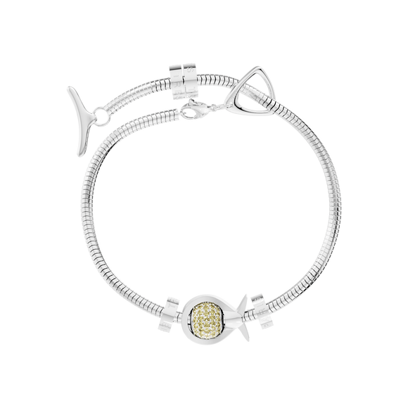 Phiiish Charm Bracelet in Premium 18K Gold Plated Stainless Steel with 8mm Citrine Colour Crystal Charm in Sterling Silver