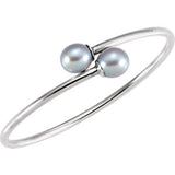 Sterling Silver 9.5mm Gray Pearl Flexible Bangle Bracelet
