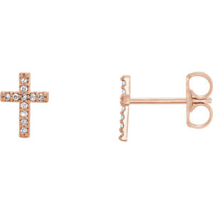 14K Rose 1/10 CTW Diamond Cross Earrings