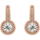 14K Rose 5/8 CTW Diamond Milgrain Halo-Style Dangle Earrings