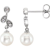 14K White 1/6 CTW Diamond & Freshwater Cultured Pearl Earrings