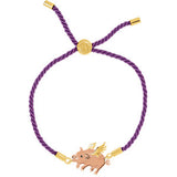 18K Yellow & Rose Vermeil Flying Pig Purple Satin 8" Bracelet for Luck
