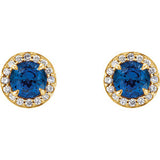14K Yellow 5mm Round Chatham® Created Sapphire & 1/6 CTW Diamond Earrings