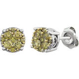 14K White 3/8 CTW Yellow Diamond Cluster Earrings