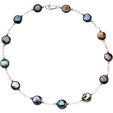 Sterling Silver Freshwater Cultured Black Coin Pearl 38" Necklace