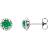 14K White 5mm Round Chatham® Created Gemstone  & 1/6 CTW Diamond Earrings