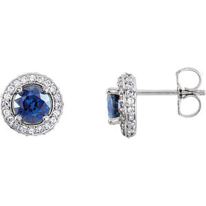 14K White Blue Sapphire & 1/3 CTW Diamond Earrings