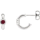 14K White Chatham® Created Ruby J-Hoop Earrings
