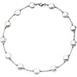 Sterling Silver 12-13mm Freshwater Cultured White Coin Pearl Station 7.5" Bracelet