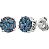 14K White 3/8 CTW Blue Diamond Cluster Earrings