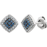 14K White 1/5 CTW Blue & White Diamond Cluster Earrings