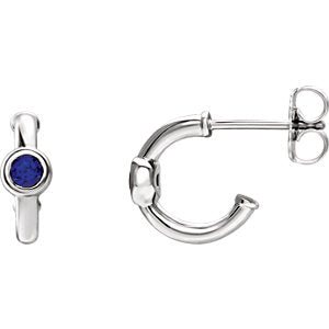 14K White Chatham® Created Blue Sapphire J-Hoop Earrings