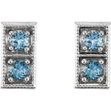 14K White Aquamarine Two-Stone Earrings