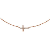 14K Rose 1/4 CTW Diamond Sideways Cross 16-18" Necklace