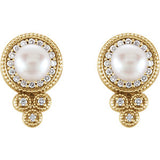 14K Freshwater Pearl & 1/5 CTW Diamond Earrings