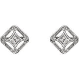 14K White .075 CTW Diamond Filigree Earrings