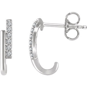 14K White 1/8 CTW Diamond Bar Earrings