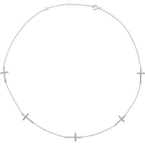 14K White 5-Station Cross Adjustable 16-18” Necklace