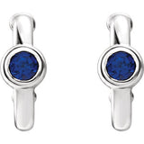14K White Chatham® Created Blue Sapphire J-Hoop Earrings