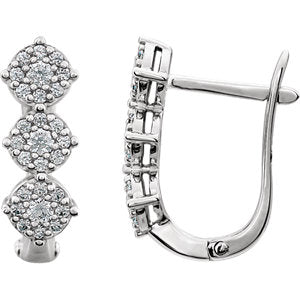 14K White 1/2 CTW Diamond 3-Stone Earrings
