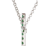 Sterling Silver Green Cubic Zirconia Sideways Cross 18" Necklace