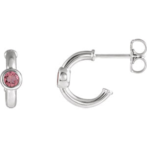 14K White Pink Tourmaline J-Hoop Earrings
