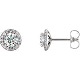 14K White 5mm Round Genuin Gemstone  & 1/6 CTW Diamond Earrings
