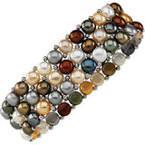 Sterling Silver Freshwater Cultured Multi-Colored Pearl 3 Row Stretch Bracelet