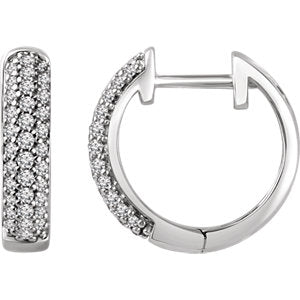 14K White 1/3 CTW Diamond Hoop Earrings