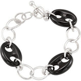 Sterling Silver Onyx Marine Link 8" Bracelet