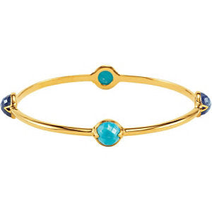 18K Vermeil Turquoise & Kyanite Bangle 7.5" Bracelet
