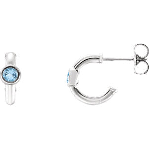 14K White Aquamarine J-Hoop Earrings