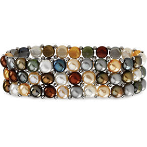 Sterling Silver Freshwater Cultured Multi-Colored Pearl 3 Row Stretch Bracelet