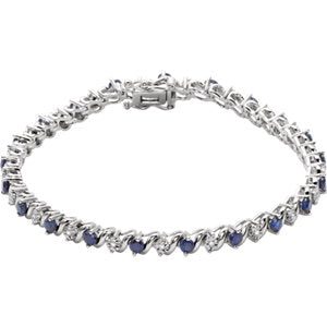 14K White Lab-Grown Blue Sapphire & 1/10 CTW Diamond Line 7" Bracelet