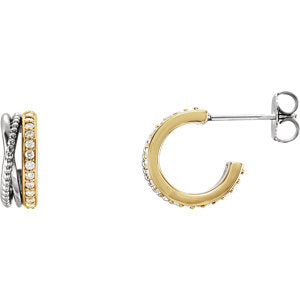 14K Yellow & White 1/5 CTW Beaded Hoop Earrings