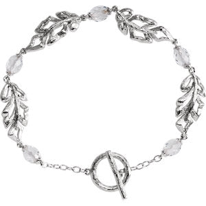 Sterling Silver Clear Quartz Leaf 7" Bracelet