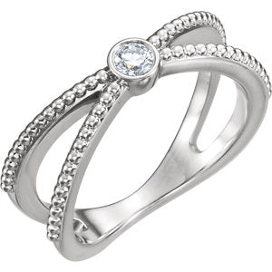 14K White 1/8 CTW Diamond Bezel Set Beaded Ring