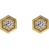 14K Yellow 1/8 CTW Diamond Hexagon Stud Earrings