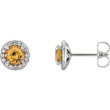 14K White 5mm Round Chatham® Created Gemstone  & 1/6 CTW Diamond Earrings