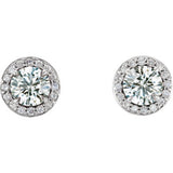 14K White 5mm Round White Sapphire & 1/6 CTW Diamond Earrings