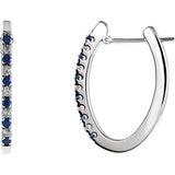 14K White 1/5 CTW Sapphire & Diamond Hoop Earrings