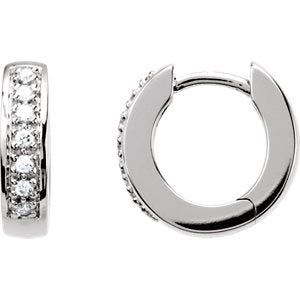 14K White 1/6 CTW Diamond Hoop Earrings