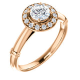 14K Rose 5mm Round Forever One™ Moissanite & 1/8 CTW Diamond Engagement Ring