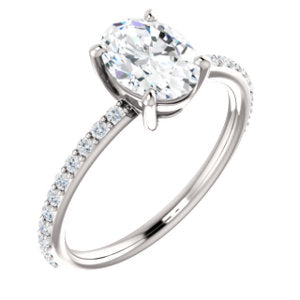 14K White 8x6mm Oval  Forever One™ Moissanite & 1/5 CTW Diamond Engagement Ring