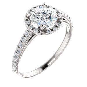 14K White 6.5mm Round Forever One™ Moissanite & 1/5 CTW Diamond Engagement Ring