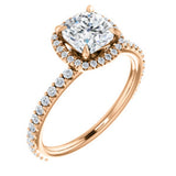 14K Rose 6mm Cushion Forever One™ Moissanite & 1/3 CTW Diamond Engagement Ring